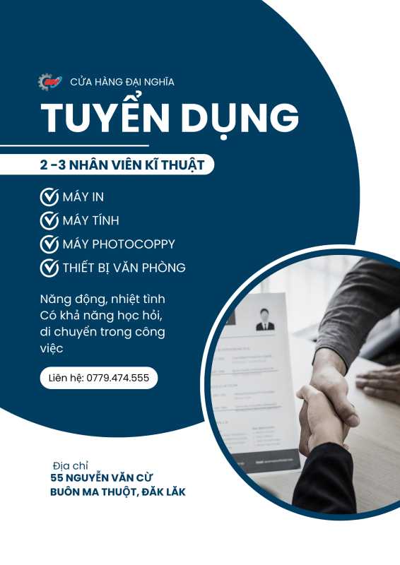 Cửa hàng máy in Đại Nghĩa tuyển dụng, buôn ma thuột, Đăk Lăk